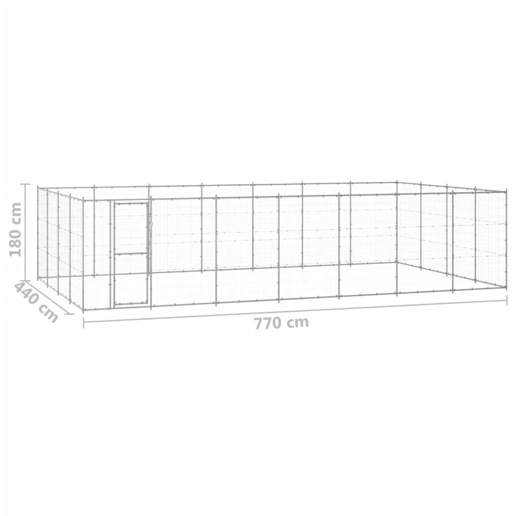 Chenil d'extérieur en acier galvanisé pour chien - Panneaux à mailles - 770 x 440 x 180cm - 30 m²