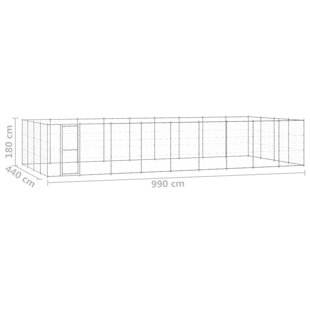 Chenil d'extérieur en acier galvanisé pour chien - Panneaux à mailles - 990 x 440 x 180 cm - 40 m²