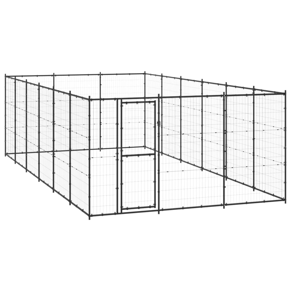 Chenil d'extérieur en acier noir pour chien - Panneaux à mailles - 330 x 660 x 180 cm - 20 m²