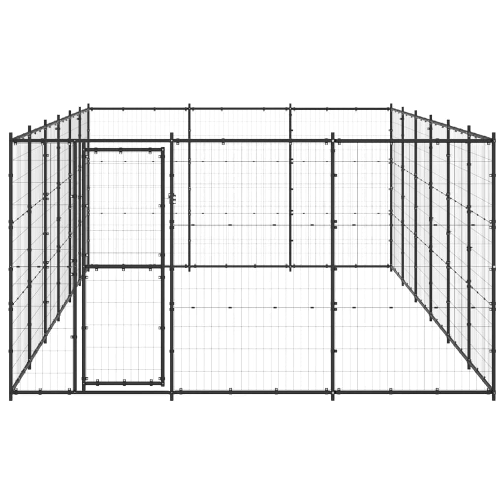 Chenil d'extérieur en acier noir pour chien - Panneaux à mailles - 330 x 660 x 180 cm - 20 m²