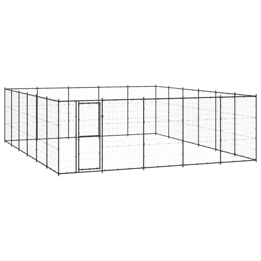 Chenil d'extérieur en acier noir pour chien - Panneaux à mailles - 949 x 570 x 185 cm - 30 m²