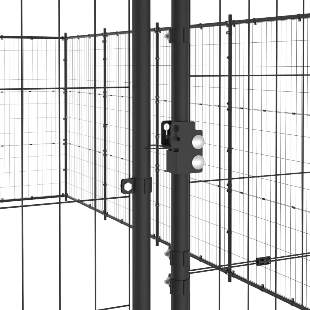 Chenil d'extérieur en acier noir pour chien - Panneaux à mailles - 949 x 570 x 185 cm - 30 m²