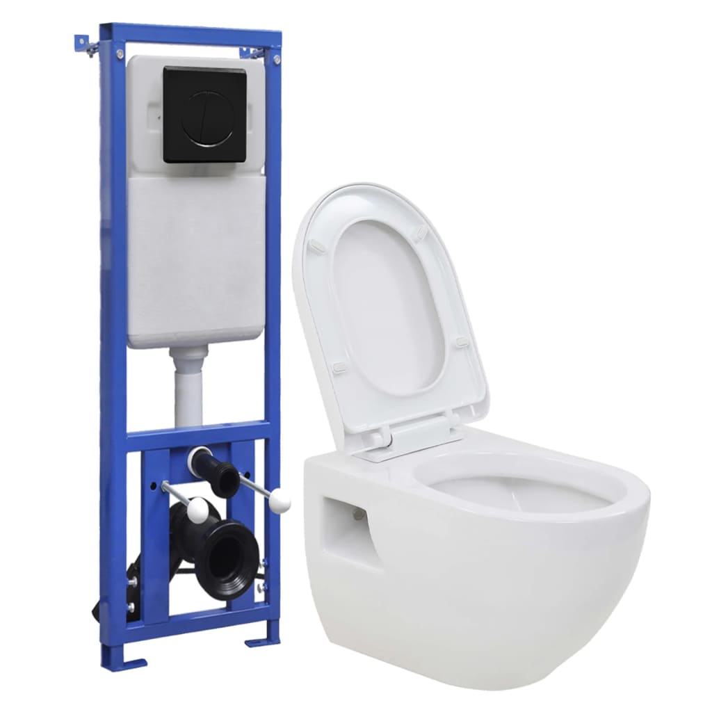 vidaXL Vas toaletă suspendat cu rezervor încastrat înalt, ceramică vidaXL