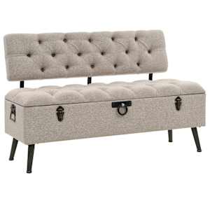 Úložná lavice s opěradlem 110 cm krémová textil
