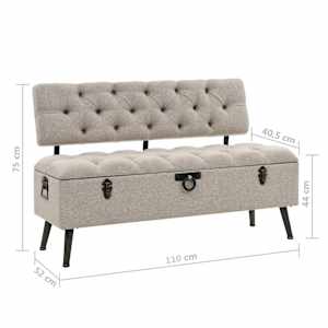 Úložná lavice s opěradlem 110 cm krémová textil - obrázek 11