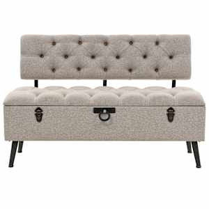Úložná lavice s opěradlem 110 cm krémová textil - obrázek 3