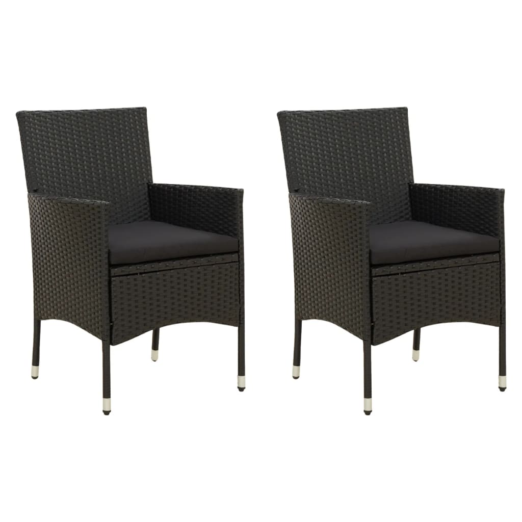 Chaises de jardin 2 pcs avec coussins Résine tressée Noir