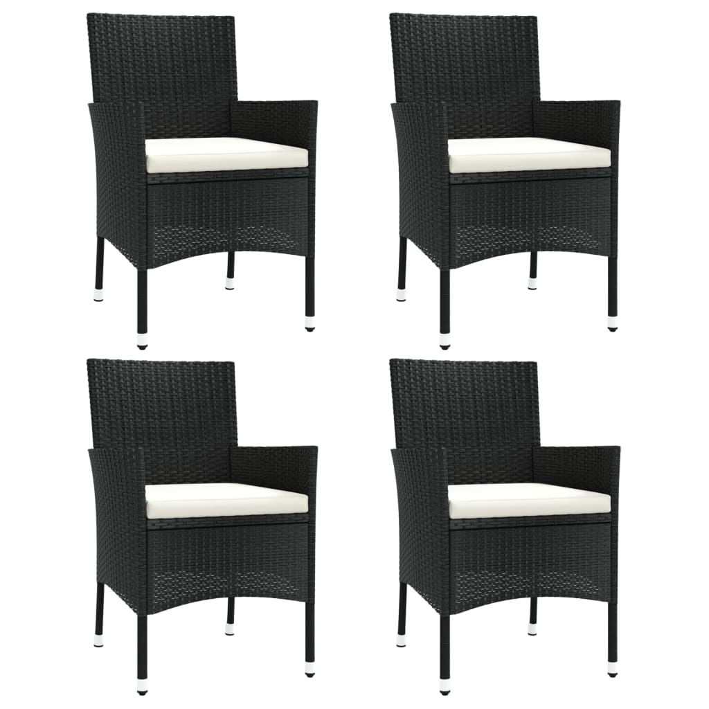  Záhradné stoličky so sedákmi 4 ks polyratanové čierne