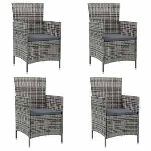 Vrtni stoli z blazinami 4 kosi poli ratan sive barve