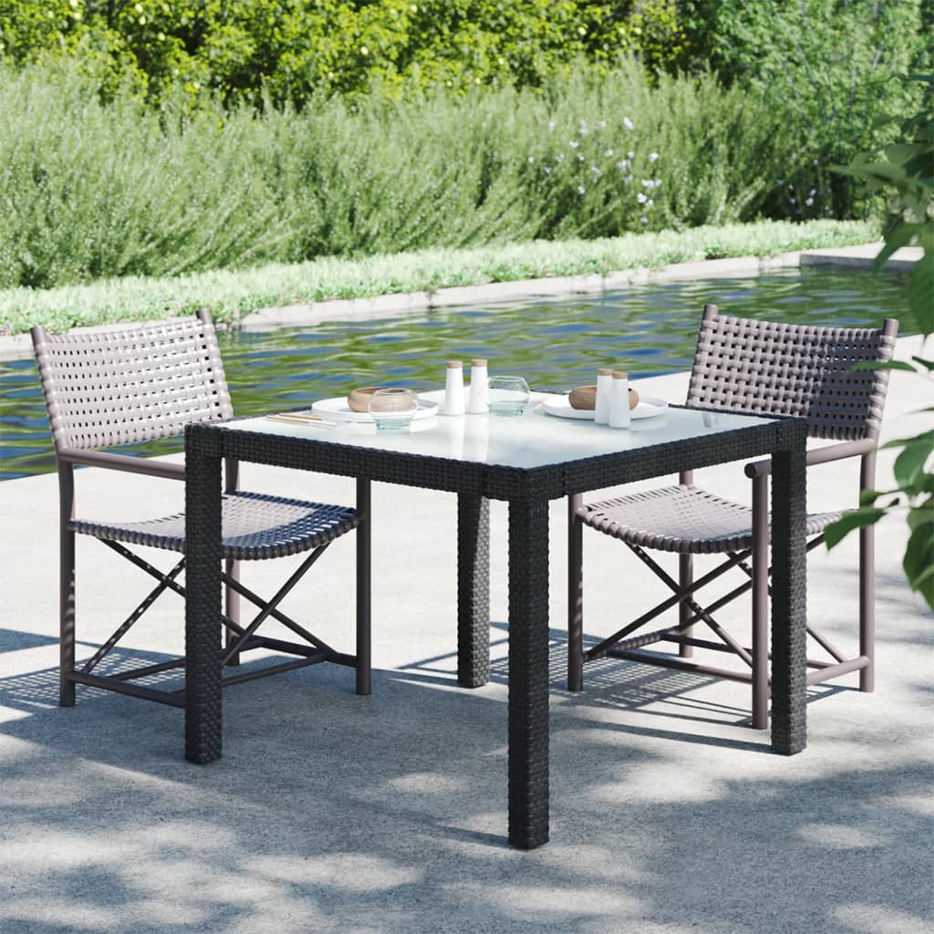 Fekete polyrattan és edzett üveg kerti asztal 90 x 90 x 75 cm 