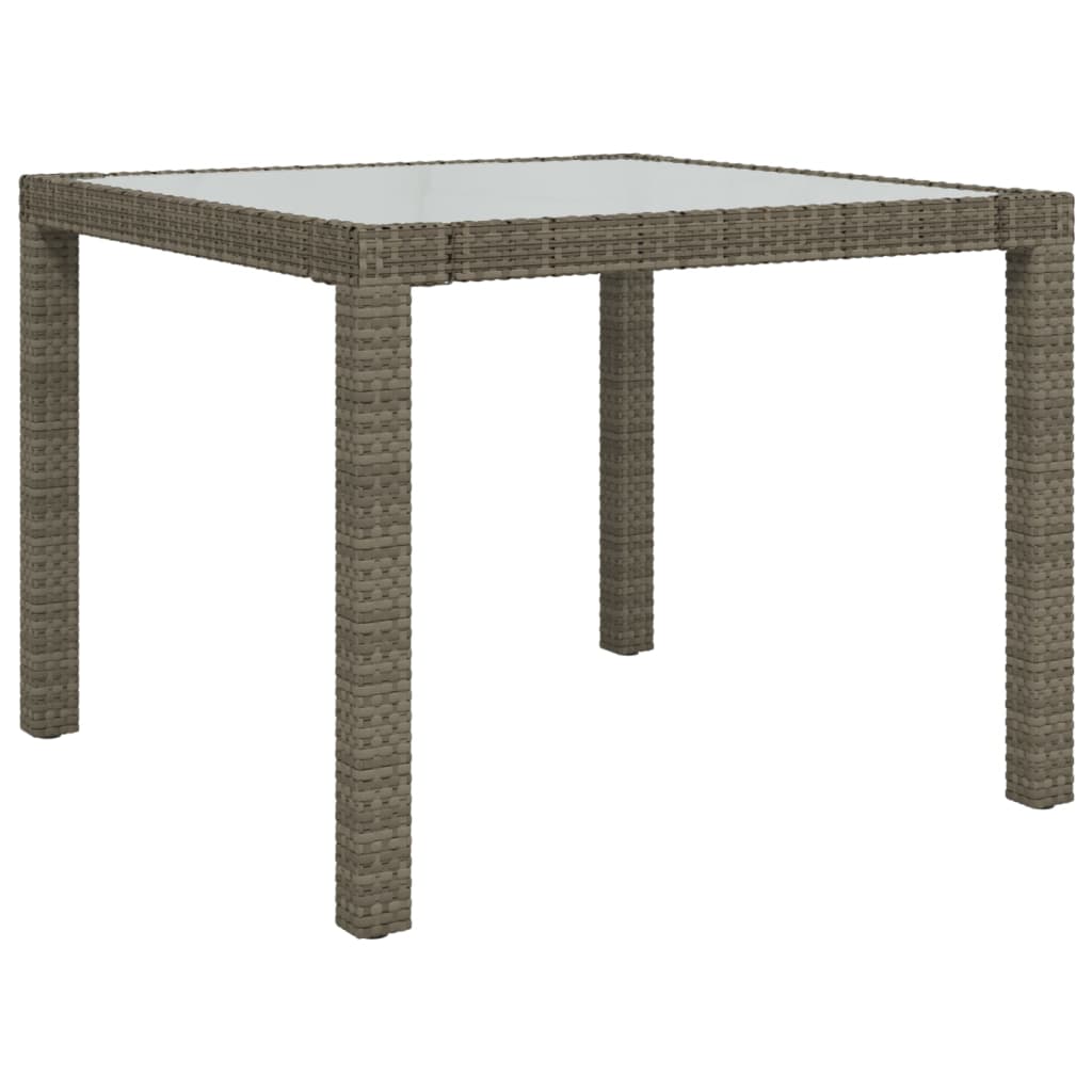 vidaXL Zahradní stůl 90 x 90 x 75 cm tvrzené sklo a polyratan šedý