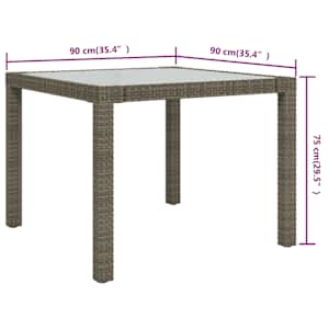 Zahradní stůl 90 x 90 x 75 cm tvrzené sklo a polyratan šedý - obrázek 5