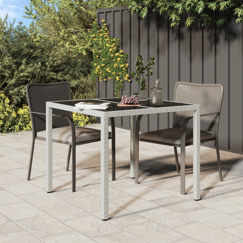 Garden Table 90x90x75 cm Tempered Glass and Poly Rattan White