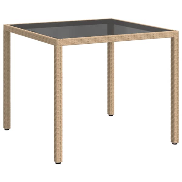 vidaXL aialaud 90 x 90 x 75 cm, karastatud klaas ja pol&uuml;rotang, beež
