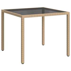 Zahradní stůl 90 x 90 x 75 cm tvrzené sklo a polyratan béžový - obrázek 2