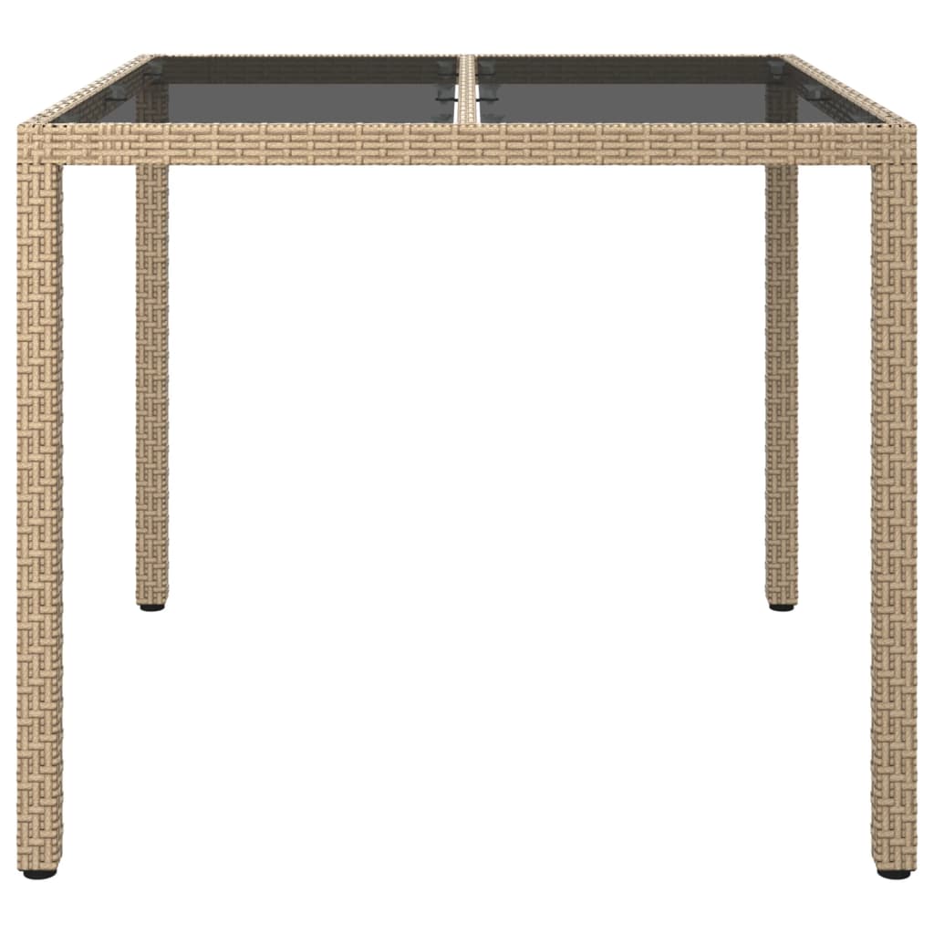 

vidaXL Tuintafel 90x90x75 cm gehard glas en poly rattan beige