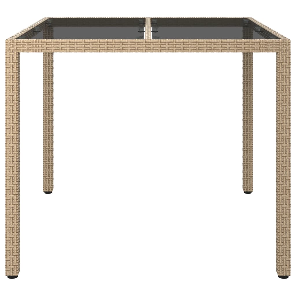 vidaXL Záhradný stôl 90x90x75 cm tvrdené sklo a polyratan béžový