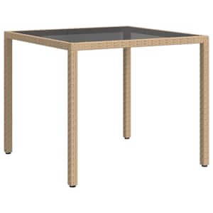 Zahradní stůl 90 x 90 x 75 cm tvrzené sklo a polyratan béžový - obrázek 5