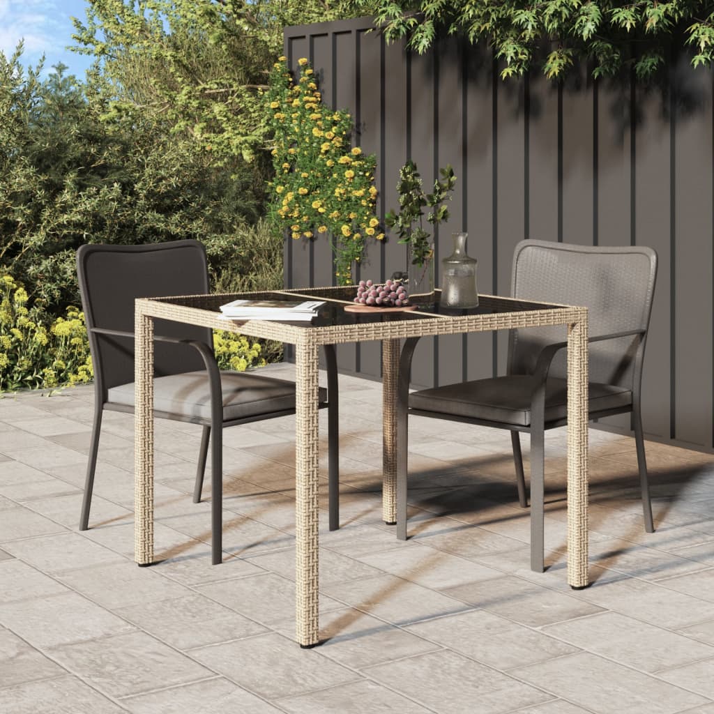 vidaXL Gartentisch 90x90x75 cm Gehärtetes Glas Poly Rattan Beige