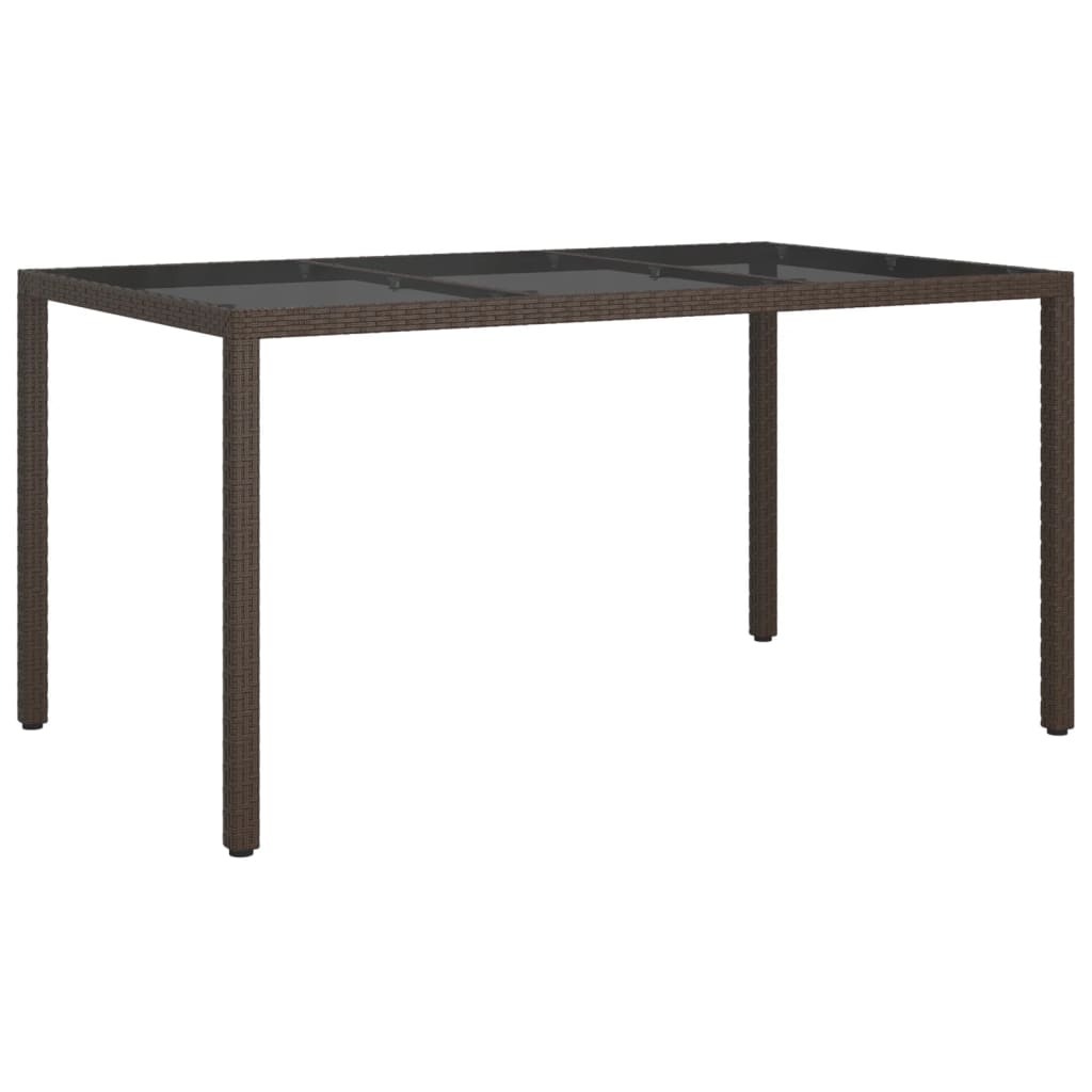 vidaXL Zahradní stůl 150 x 90 x 75 cm tvrzené sklo a polyratan hnědý