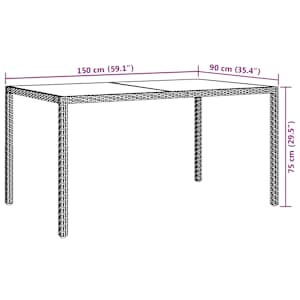 Zahradní stůl 150 x 90 x 75 cm tvrzené sklo a polyratan černý - obrázek 7