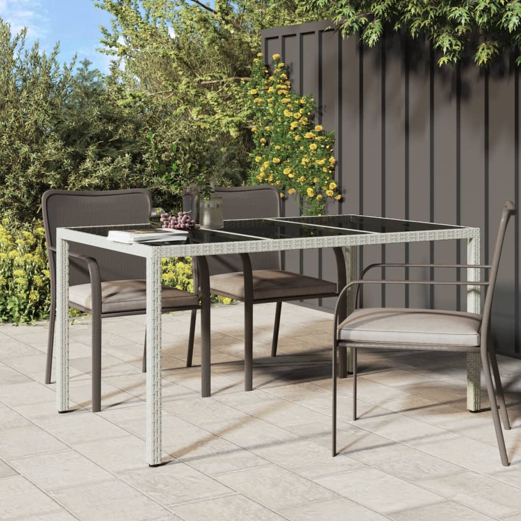 vidaXL havebord 150x90x75 cm hærdet glas og polyrattan hvid