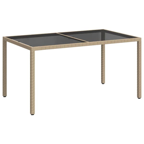 vidaXL aialaud 150 x 90 x 75 cm, karastatud klaas ja pol&uuml;rotang, beež