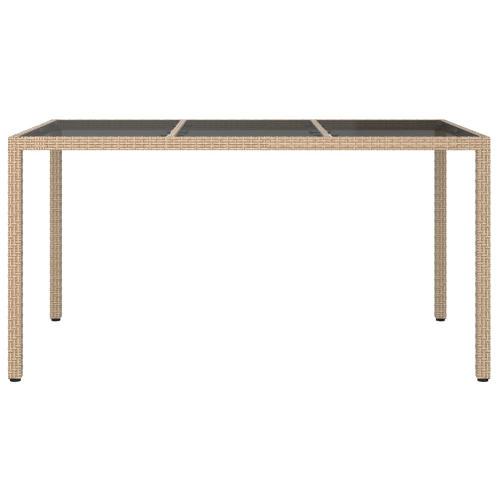 vidaXL Tuintafel 150x90x75 cm gehard glas en poly rattan beige afbeelding