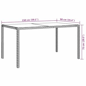 Zahradní stůl 150 x 90 x 75 cm tvrzené sklo a polyratan béžový - obrázek 7