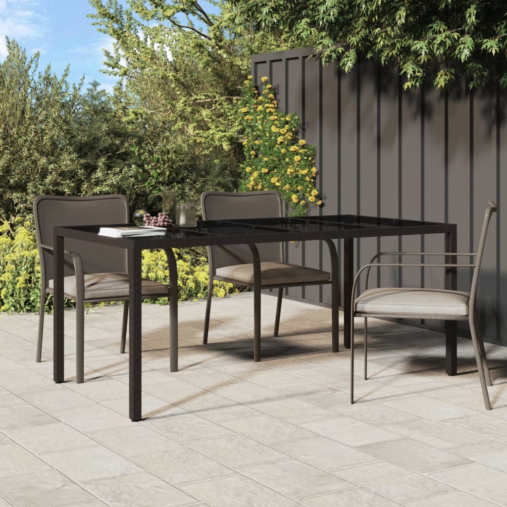 vida XL Gartentisch Braun 190x 90x 75 cm Gehärtetes Glas und Poly Rattan