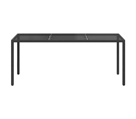 vidaXL Vrtna miza črna 190x90x75 cm kaljeno steklo in poli ratan