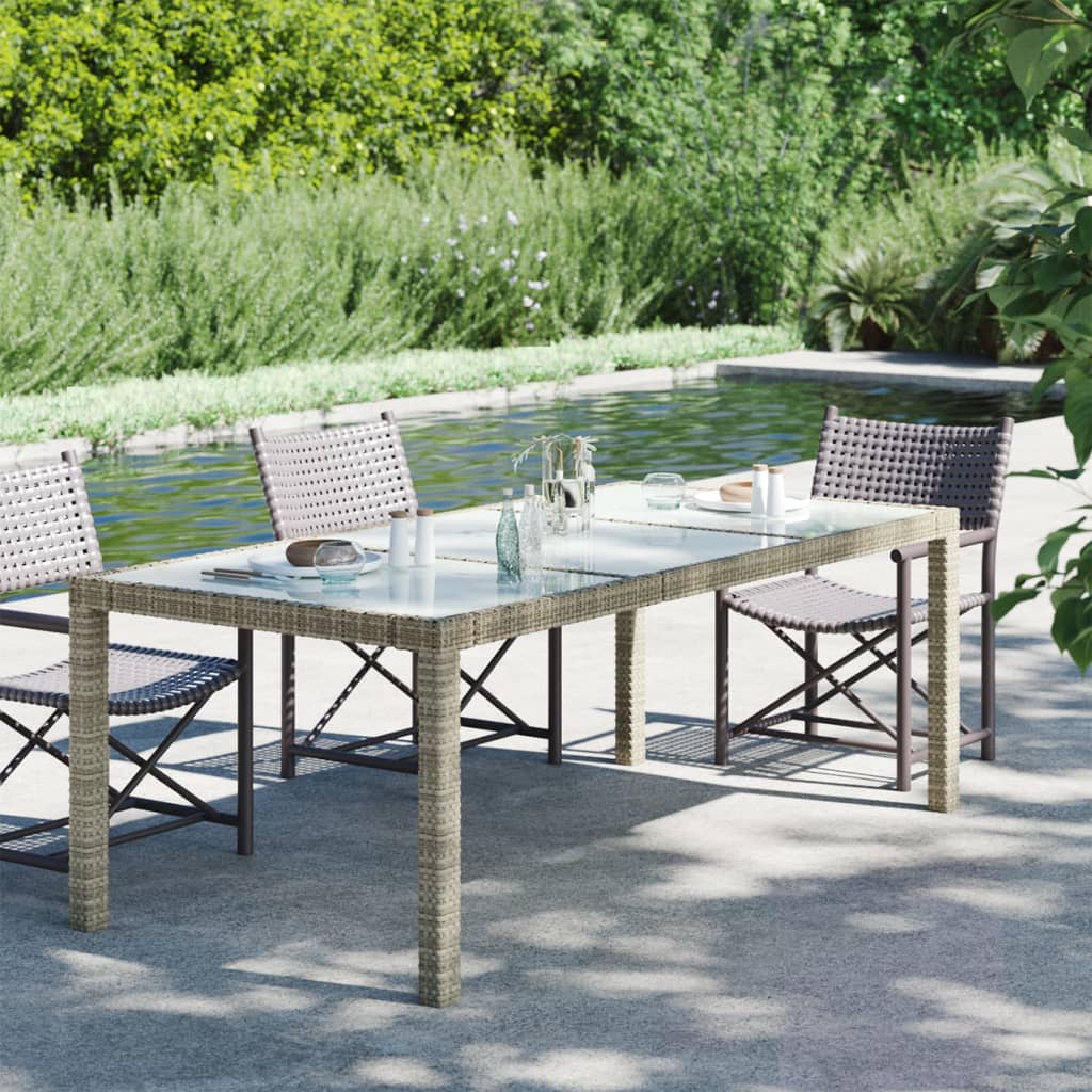 vidaXL Zahradní stůl šedý 190 x 90 x 75 cm tvrzené sklo a polyratan