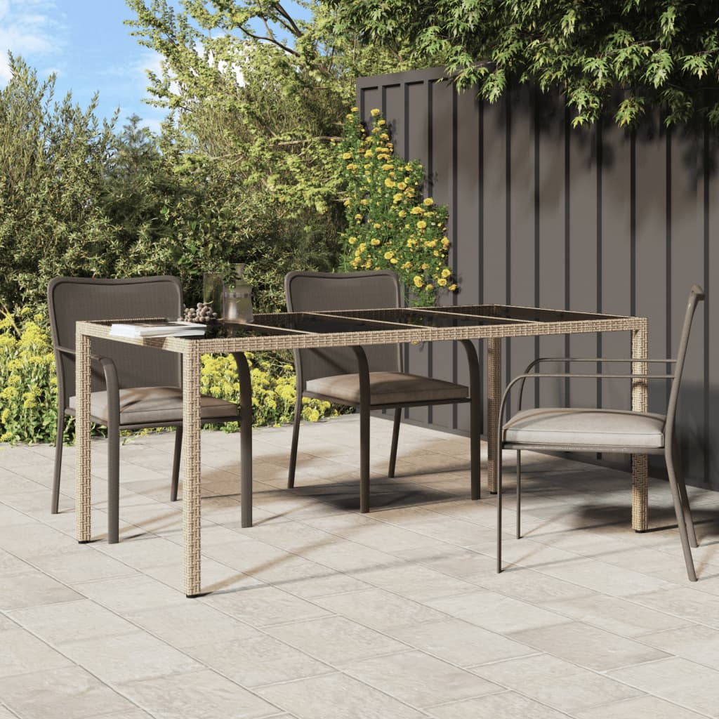 vidaXL Table de jardin Beige 190x90x75 cm Verre trempé/résine tressée