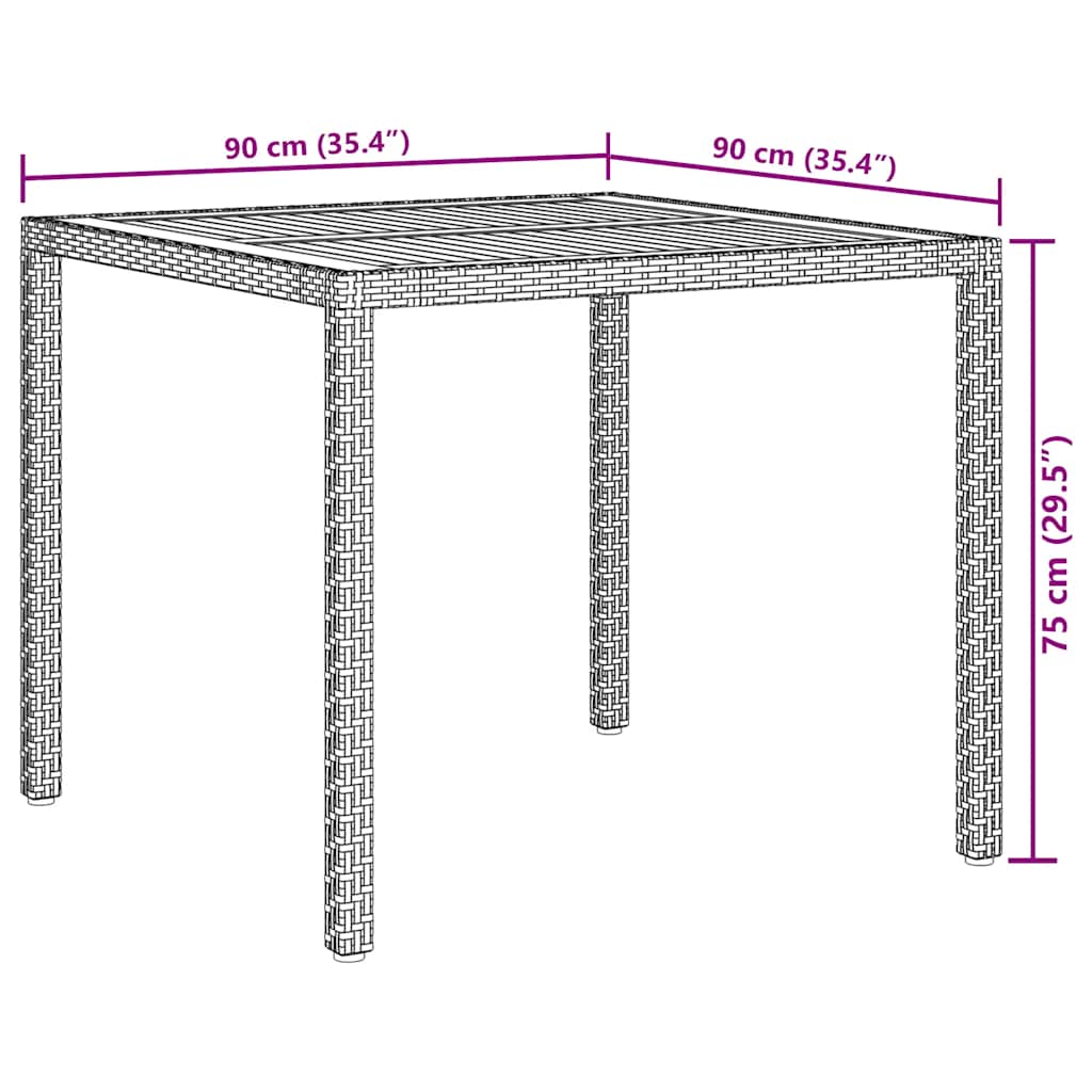 Садовый стол, 90X90X75 см, ротанг pe черный, дерево акации