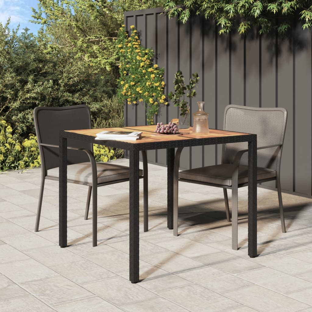 Table de jardin 90x90x75cm Résine tressée et bois d'acacia Noir