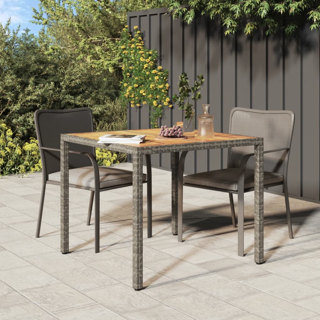 Gartentisch 90x90x75 cm Poly Rattan und Akazienholz Grau