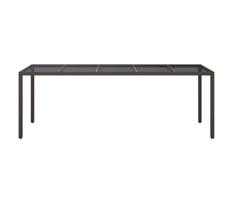 vidaXL Garden Table Brown 250x100x75 cm Tempered Glass and Poly Rattan