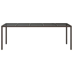 vidaXL Garden Table Brown 250x100x75 cm Tempered Glass and Poly Rattan