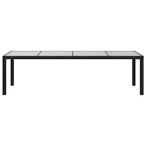 vidaXL Tuintafel 250x100x75 cm gehard glas en poly rattan zwart