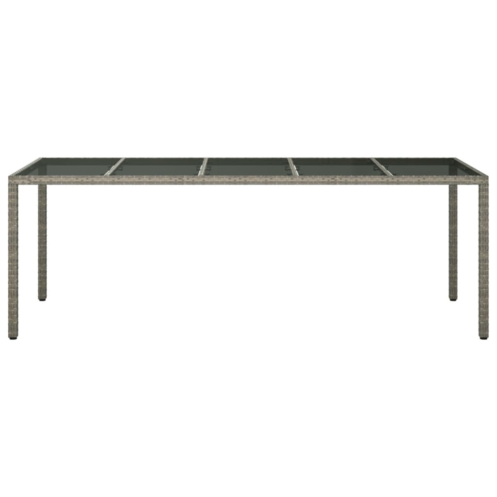 vidaXL Tuintafel 250x100x75 cm gehard glas en poly rattan grijs