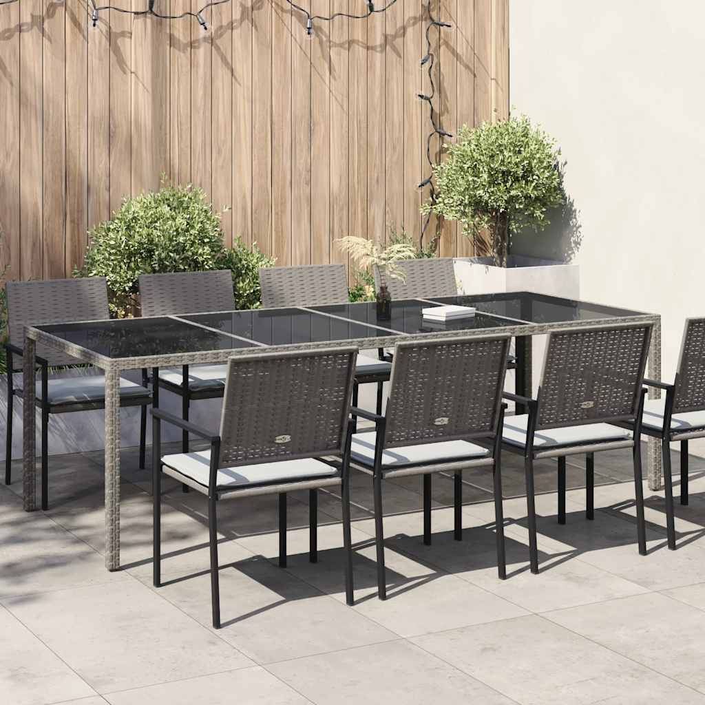 vidaXL Gartentisch Grau 250x100x75 cm Hartglas und Poly Rattan