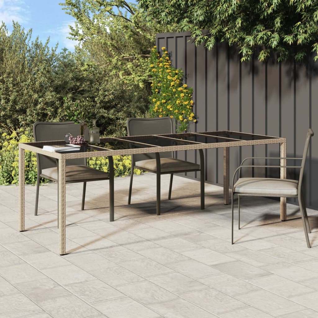 vidaXL havebord 250x100x75 cm hærdet glas og polyrattan beige