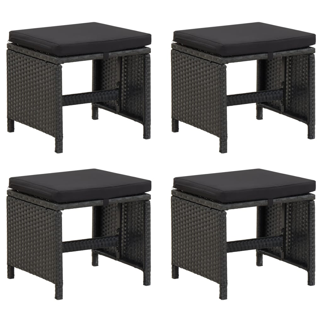 Gartenhocker 4 Stk. mit Sitzkissen Poly Rattan Schwarz