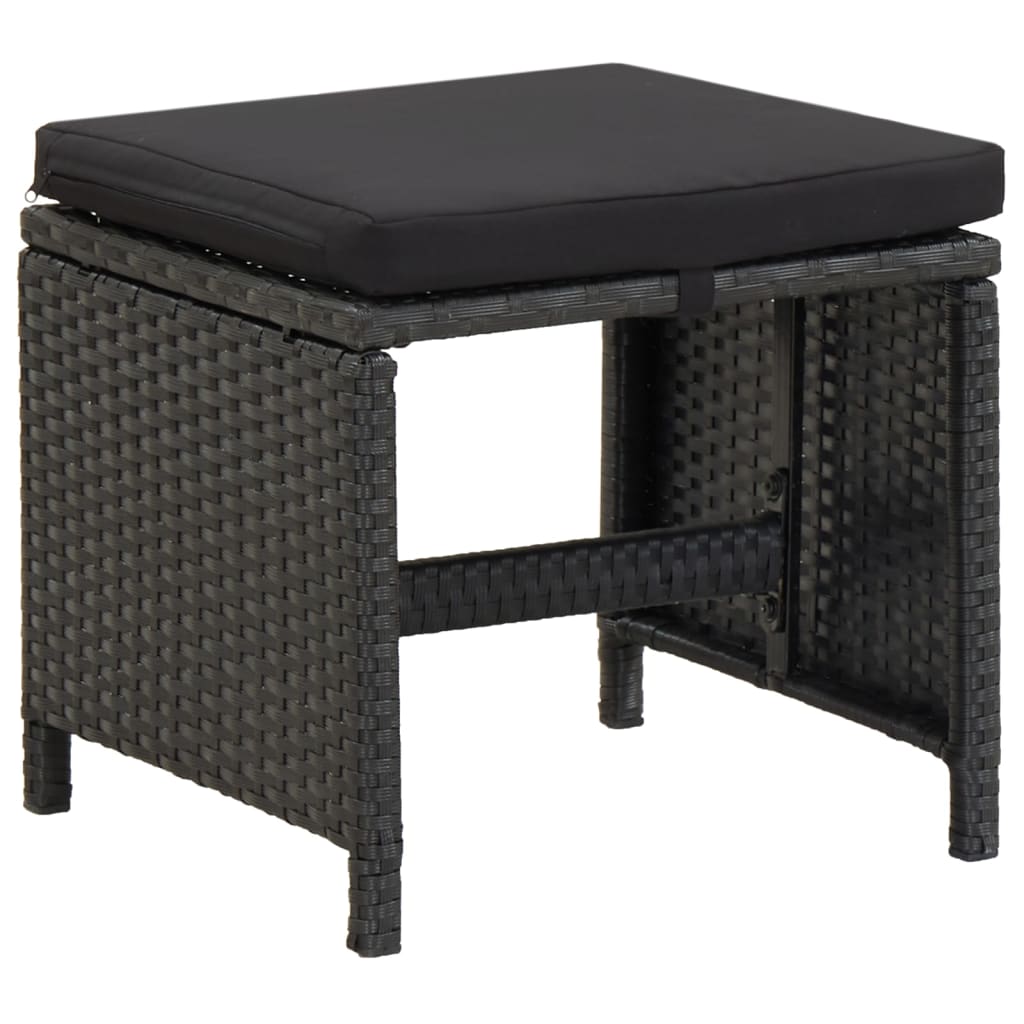 vidaXL Tuinkrukken 4 st met kussens poly rattan zwart afbeelding