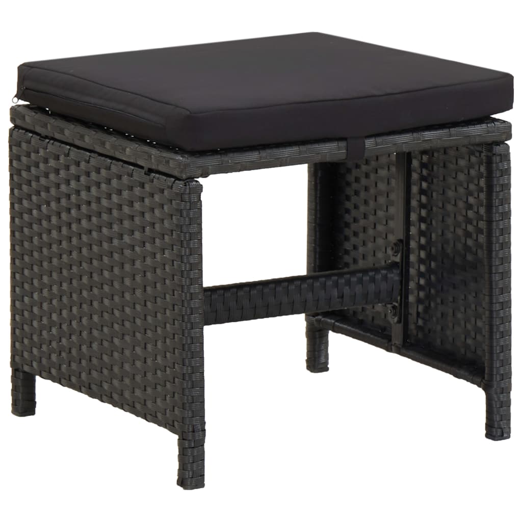 

vidaXL Tuinkrukken 2 st met kussens poly rattan zwart