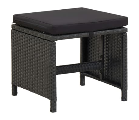 vidaXL Garden Stools with Cushions 2 pcs Poly Rattan Black