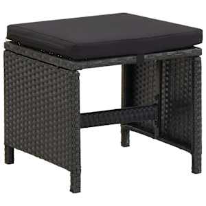 vidaXL Garden Stools with Cushions 2 pcs Poly Rattan Black