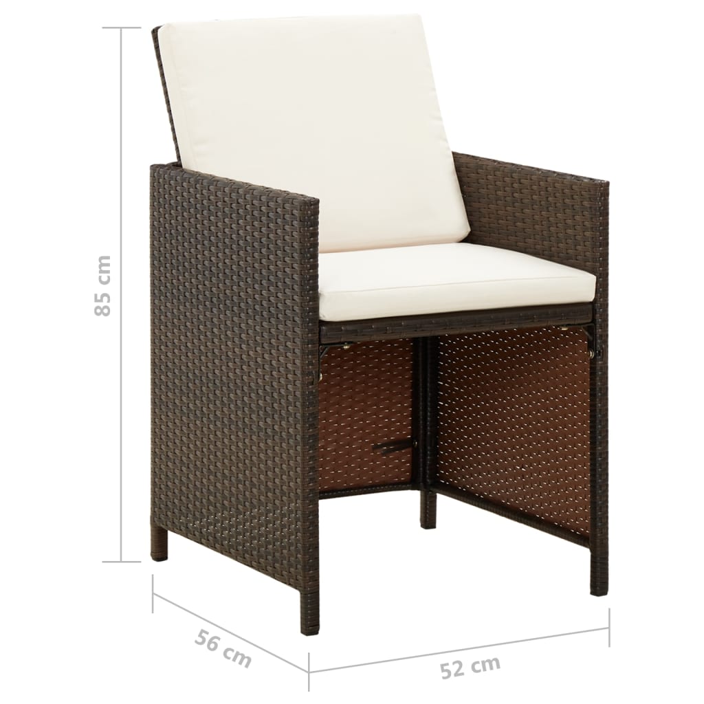  Záhradné stoličky s podložkami 4 ks, polyratan, hnedé