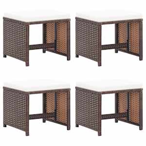 Vrtni stolčki 4 kosi z blazinami poli ratan rjave barve