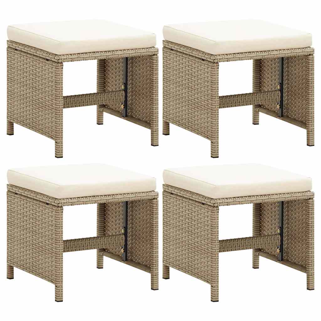 vidaXL Tr&auml;dg&aring;rdspallar 4 st med dynor konstrotting beige